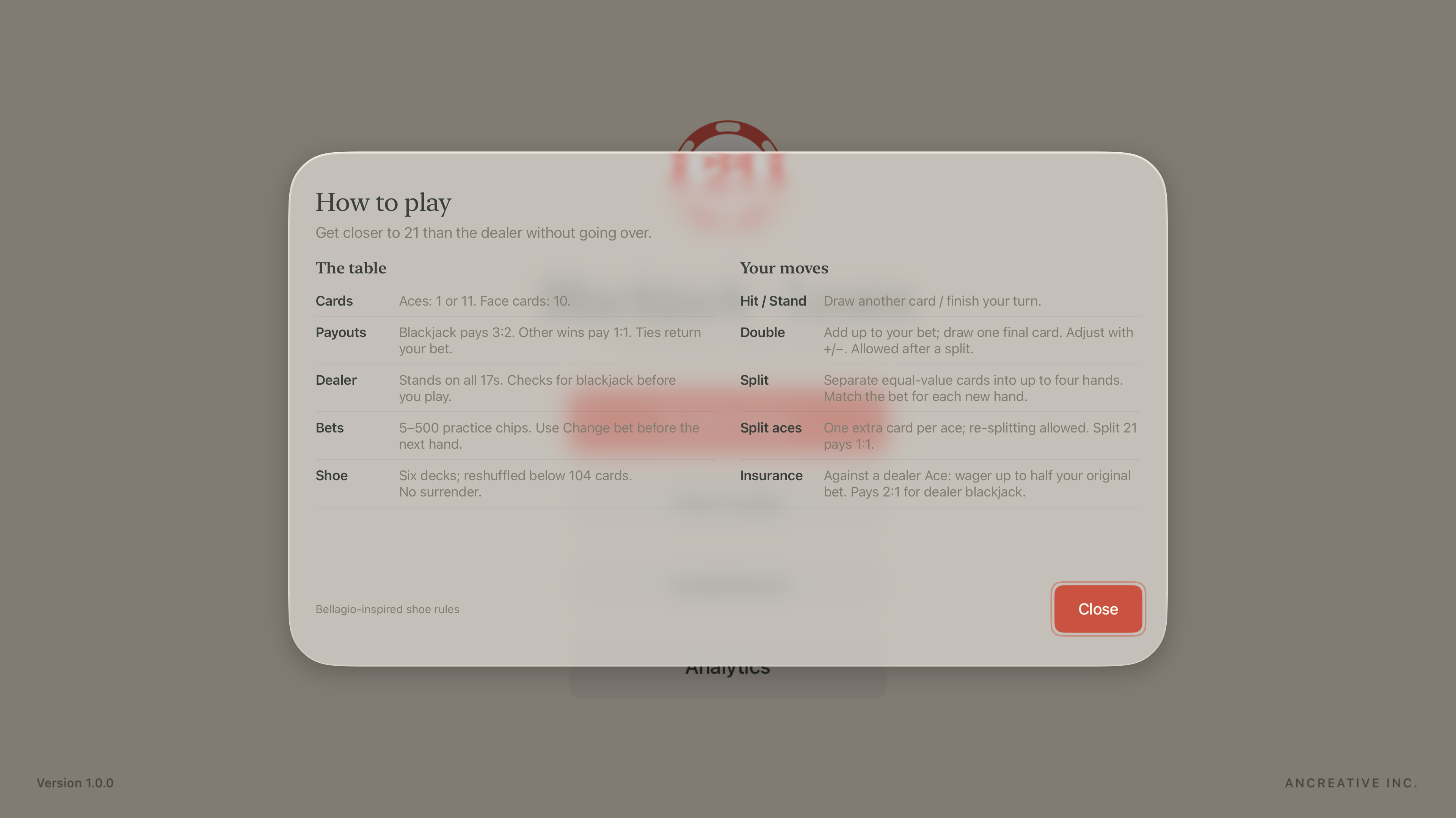 The Blackjack - Learn How to play guide explains card values, practice chips, dealer rules, and player moves