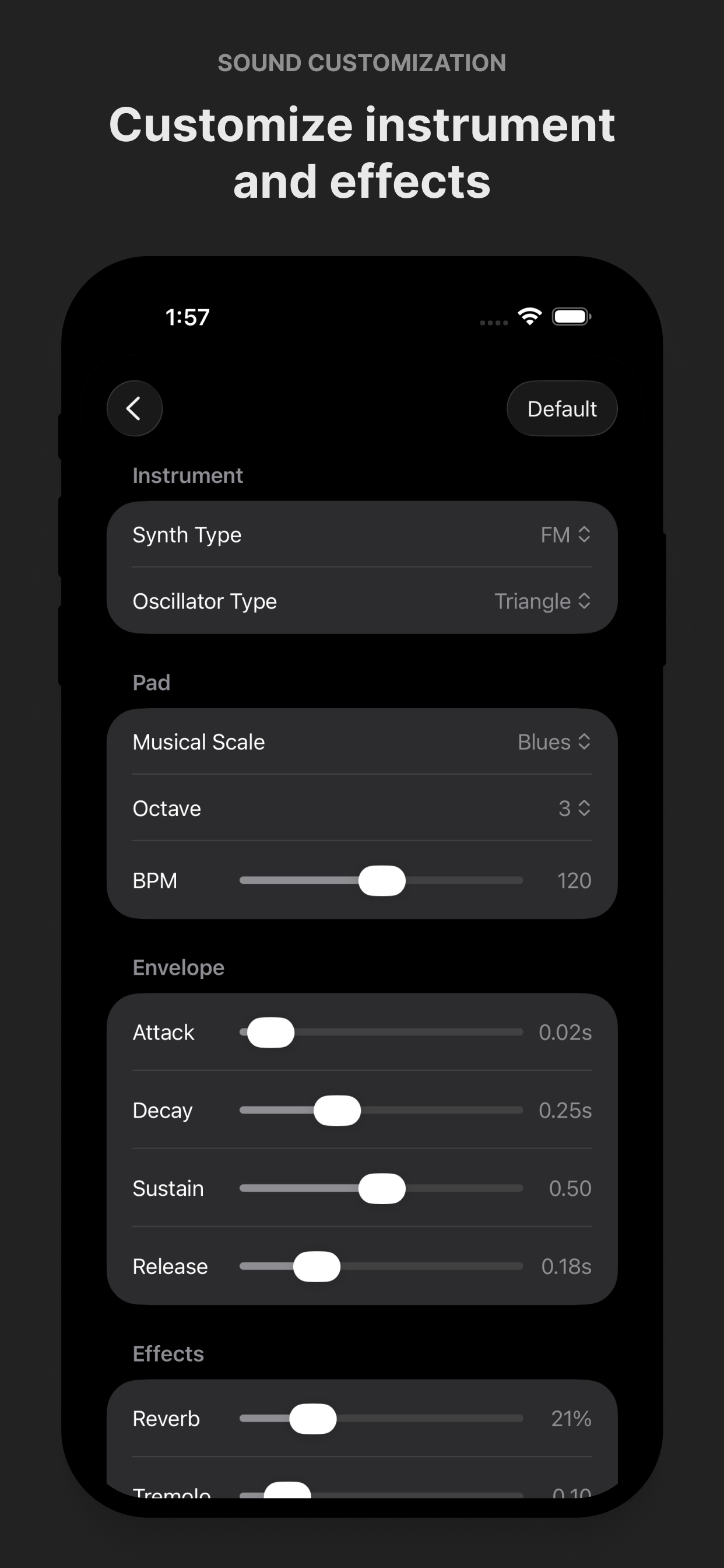 Loop - Melody Maker synth tuning and sound controls
