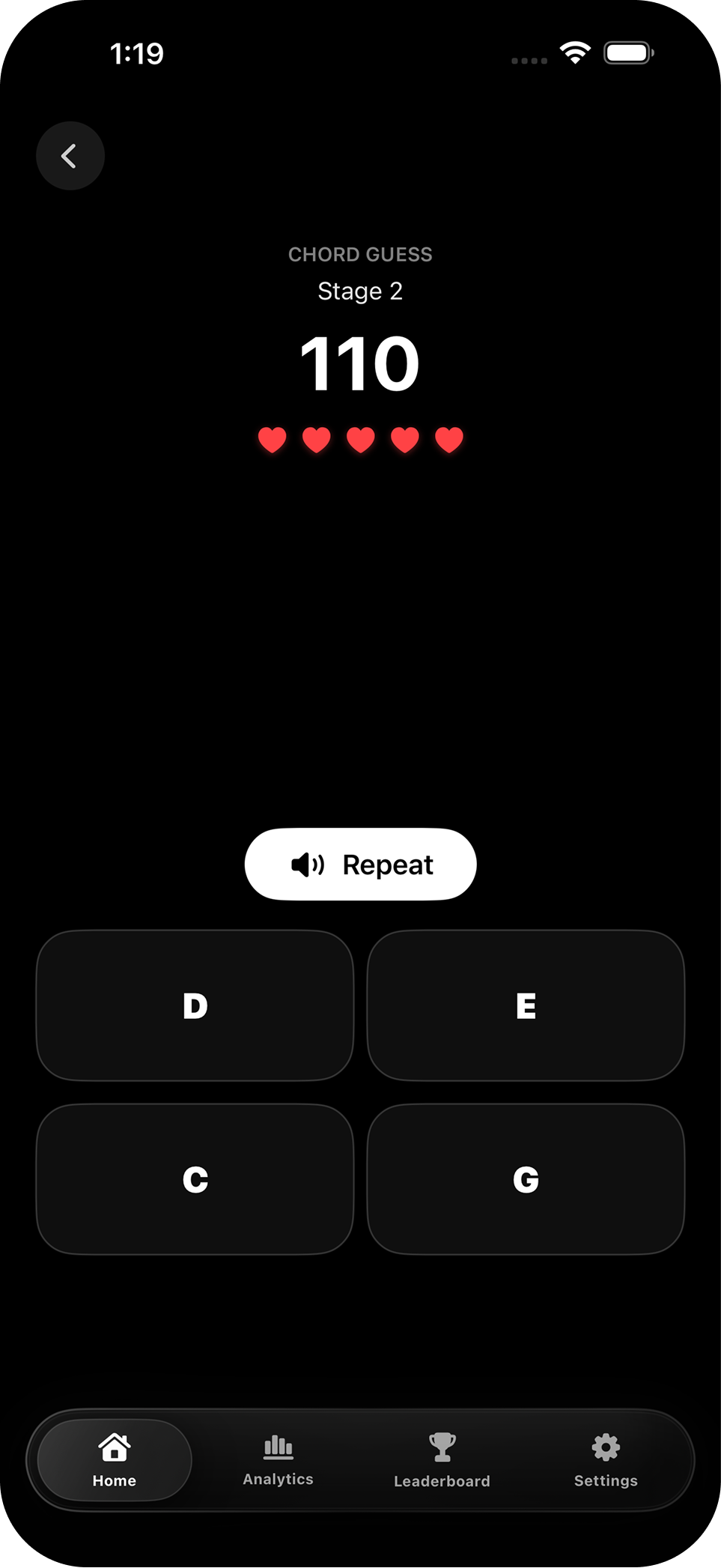 Chord Guess mode for recognizing chord qualities by ear