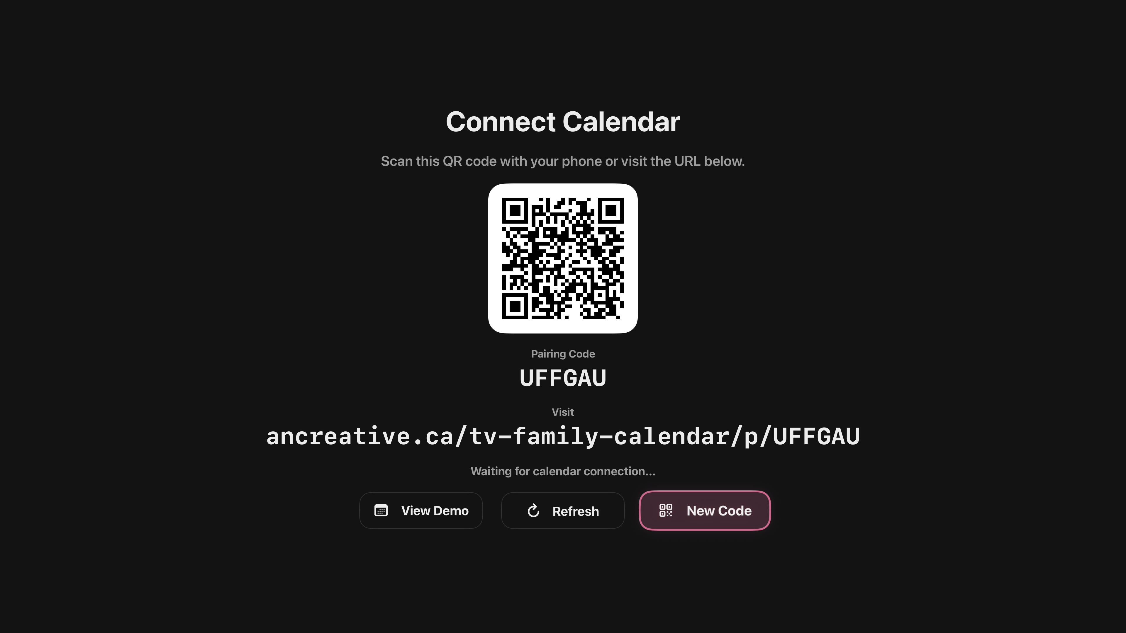 Pair your Apple TV calendar using a QR code or setup code from a phone or computer.